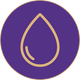 A circular purple icon with a gold teardrop outline.