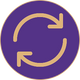 A circular purple icon with reload symbol in the center.