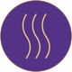 A circular purple icon with three wavy gold lines in the center.